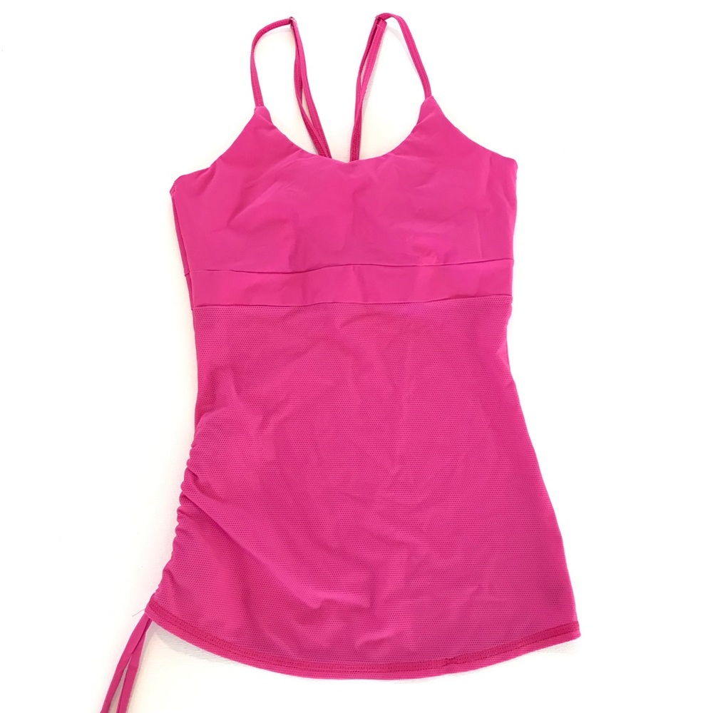 Grace by Grit Athletic Tank Hot Pink Mesh Built In Bra Ruched Side XS